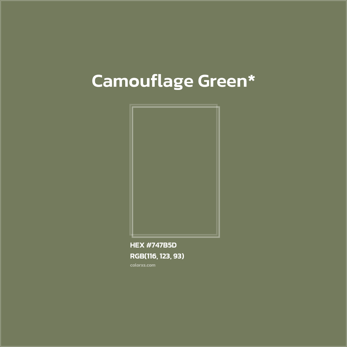 #747B5D hex color. RGB, RYB, CMYK, HSL, HSV codes and color conversions. Matching color names, palettes, paints.