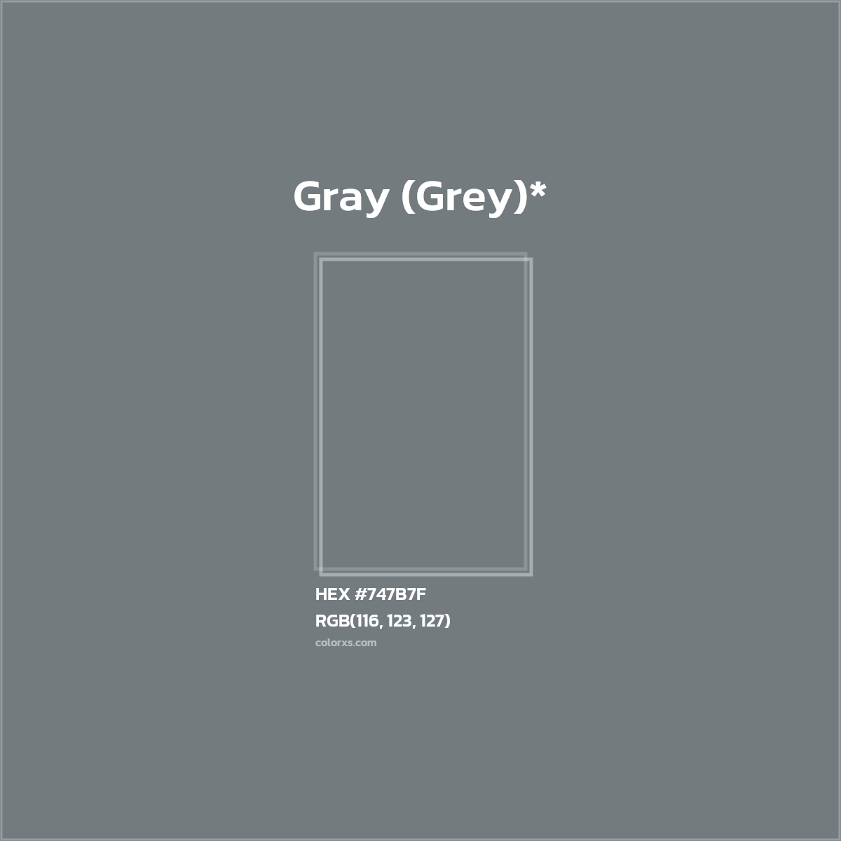 #747B7F hex color. RGB, RYB, CMYK, HSL, HSV codes and color conversions. Matching color names, palettes, paints.