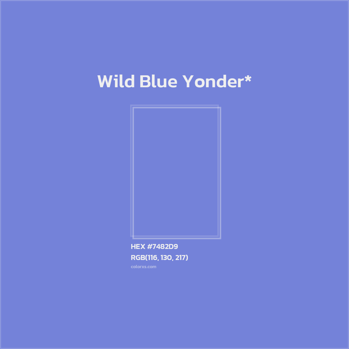 #7482D9 hex color. RGB, RYB, CMYK, HSL, HSV codes and color conversions. Matching color names, palettes, paints.