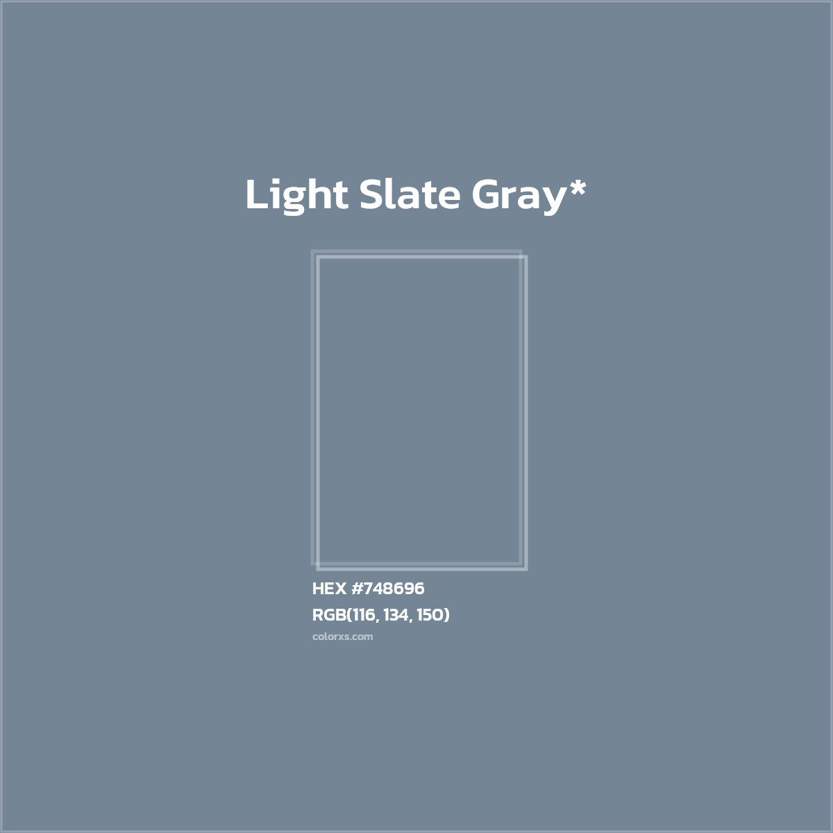 #748696 hex color. RGB, RYB, CMYK, HSL, HSV codes and color conversions. Matching color names, palettes, paints.