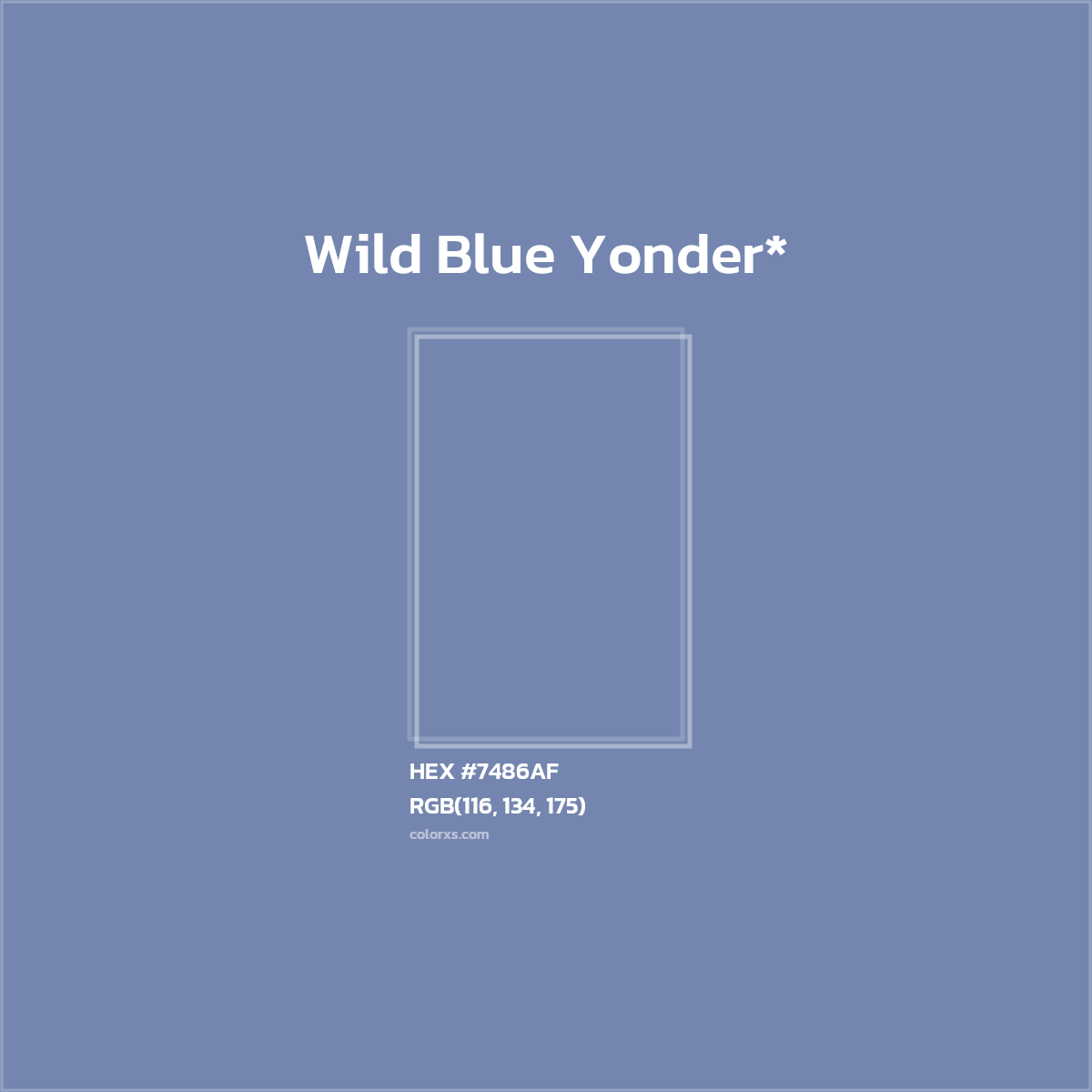 #7486AF hex color. RGB, RYB, CMYK, HSL, HSV codes and color conversions. Matching color names, palettes, paints.