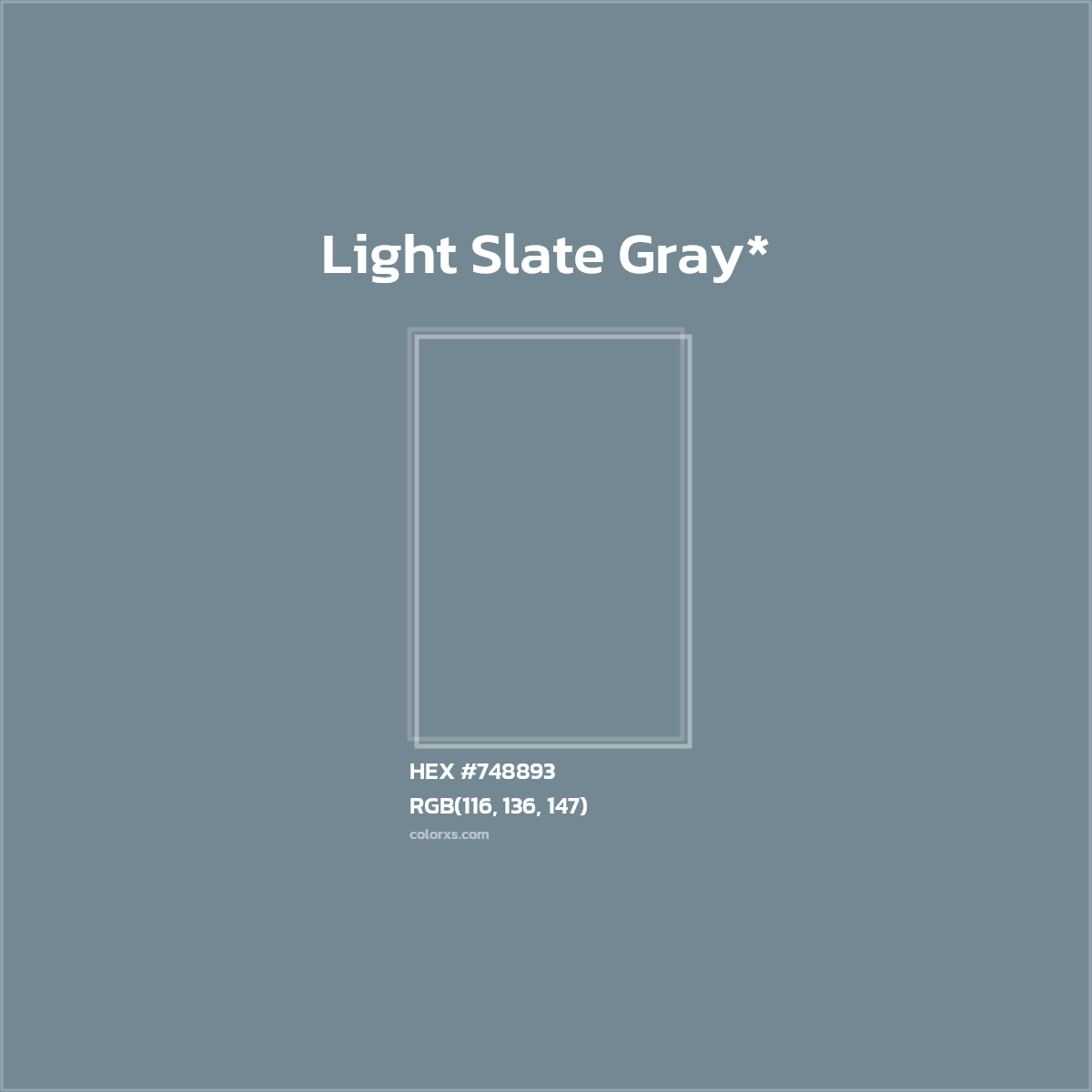 #748893 hex color. RGB, RYB, CMYK, HSL, HSV codes and color conversions. Matching color names, palettes, paints.