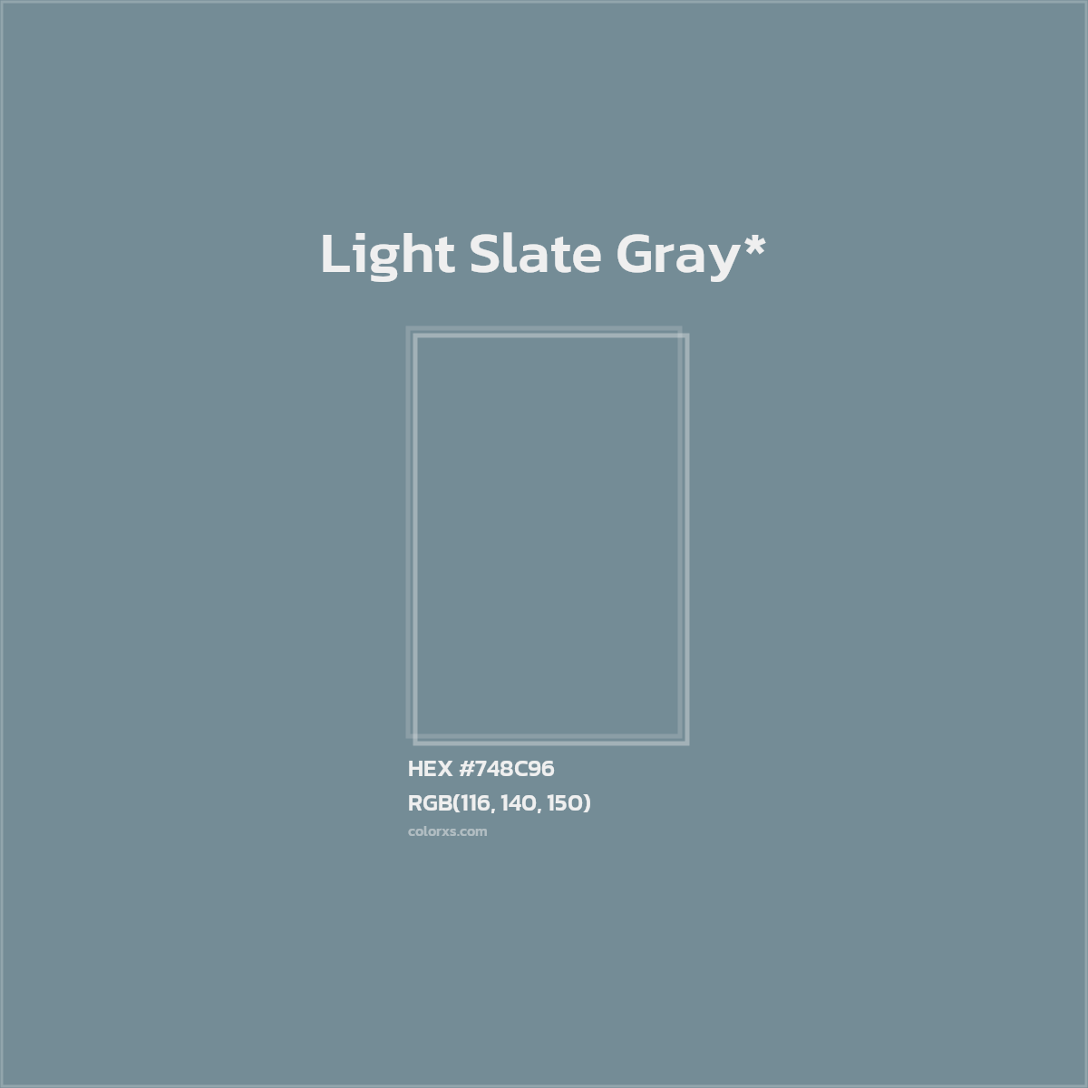 #748C96 hex color. RGB, RYB, CMYK, HSL, HSV codes and color conversions. Matching color names, palettes, paints.