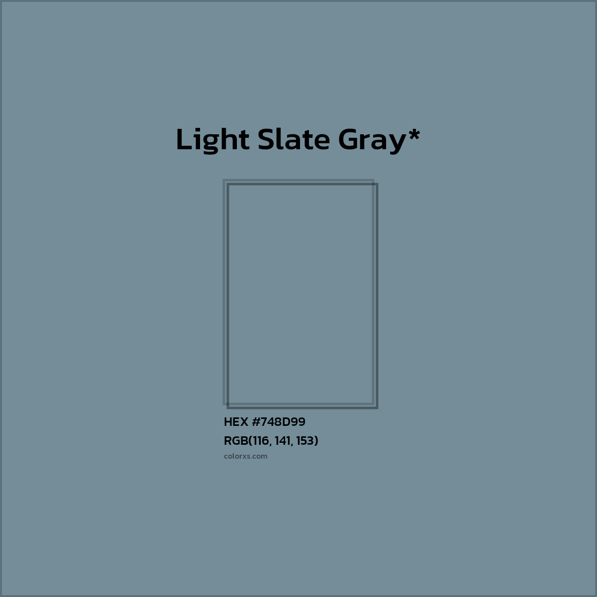 #748D99 hex color. RGB, RYB, CMYK, HSL, HSV codes and color conversions. Matching color names, palettes, paints.
