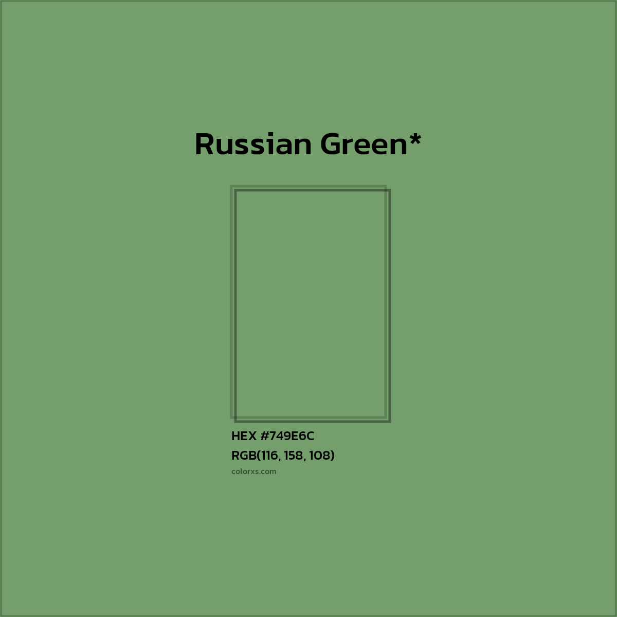 #749E6C hex color. RGB, RYB, CMYK, HSL, HSV codes and color conversions. Matching color names, palettes, paints.