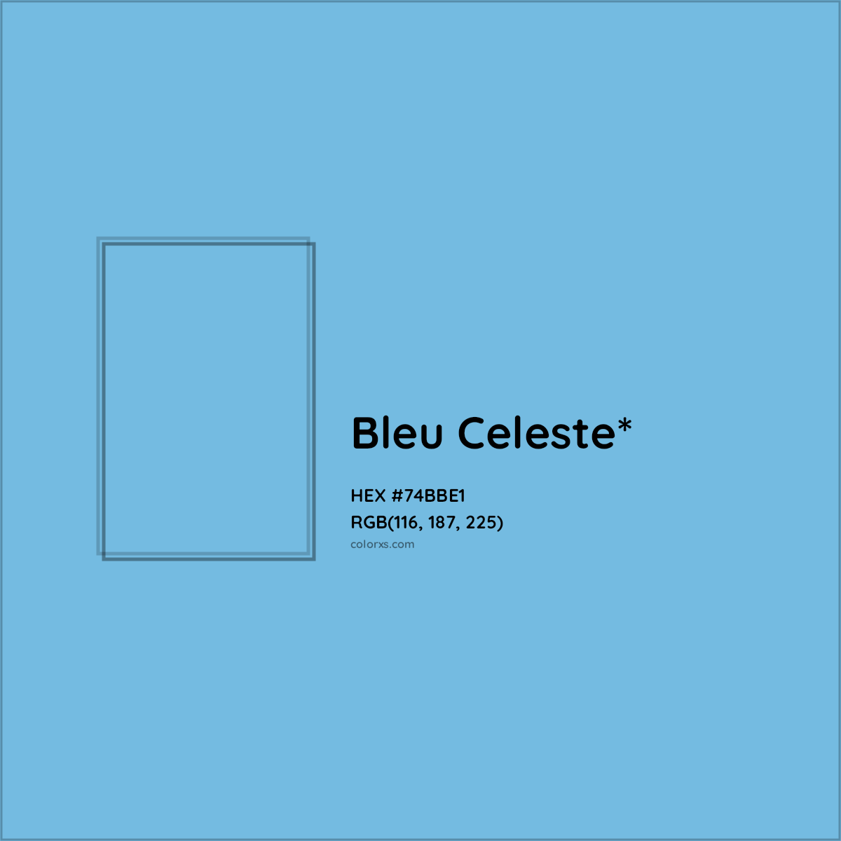 #74BBE1 hex color. RGB, RYB, CMYK, HSL, HSV codes and color conversions. Matching color names, palettes, paints.