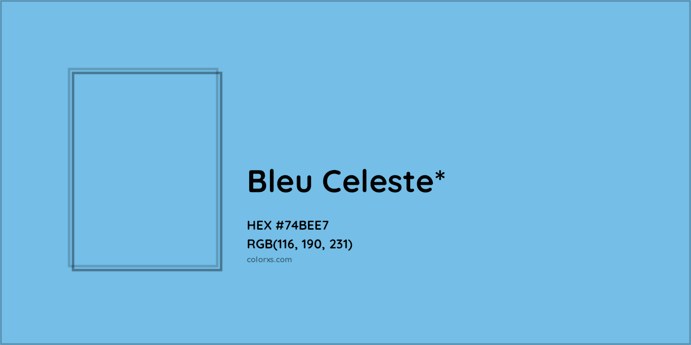 #74BEE7 hex color. RGB, RYB, CMYK, HSL, HSV codes and color conversions. Matching color names, palettes, paints.