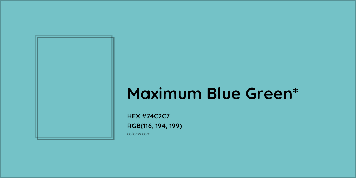 #74C2C7 hex color. RGB, RYB, CMYK, HSL, HSV codes and color conversions. Matching color names, palettes, paints.