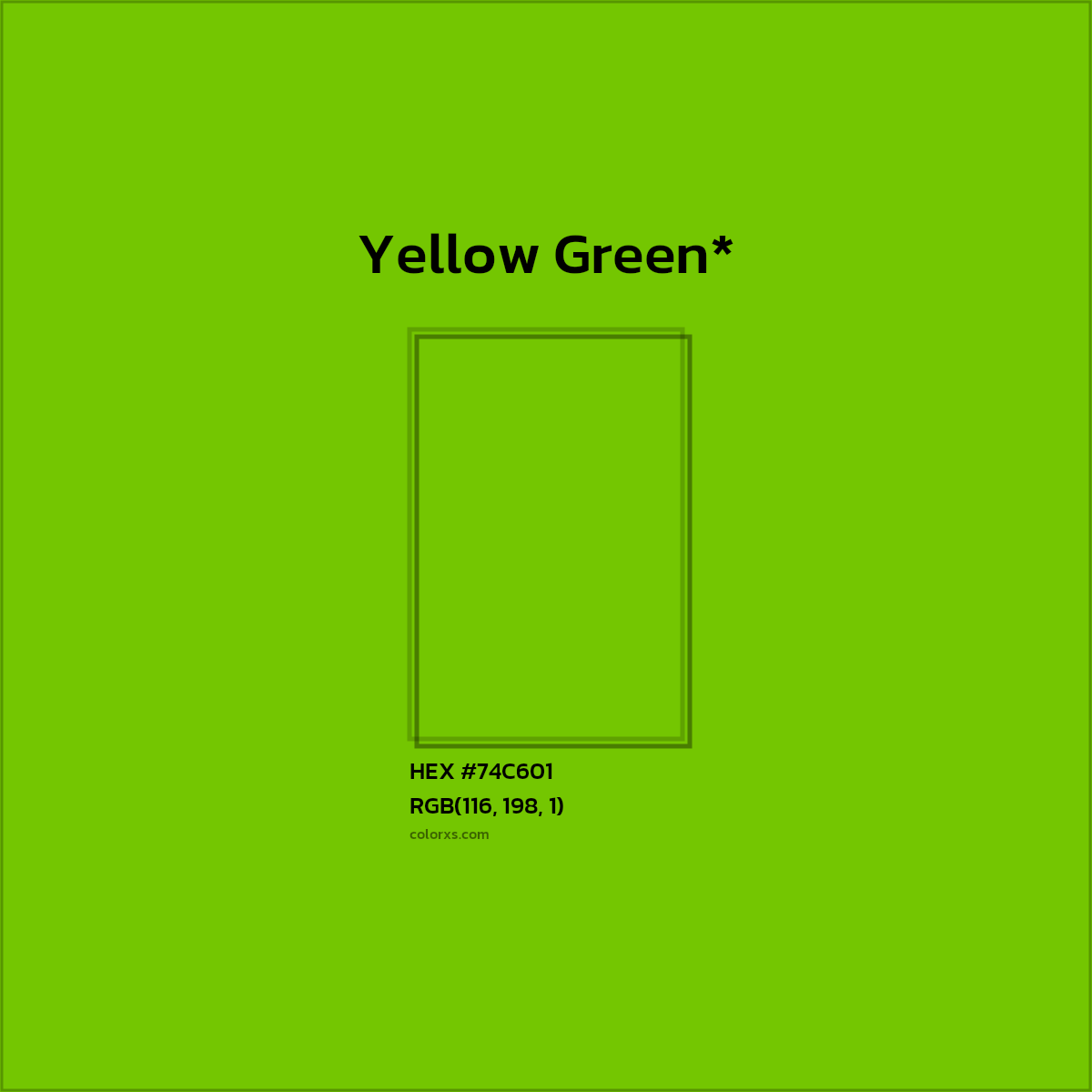 #74C601 hex color. RGB, RYB, CMYK, HSL, HSV codes and color conversions. Matching color names, palettes, paints.
