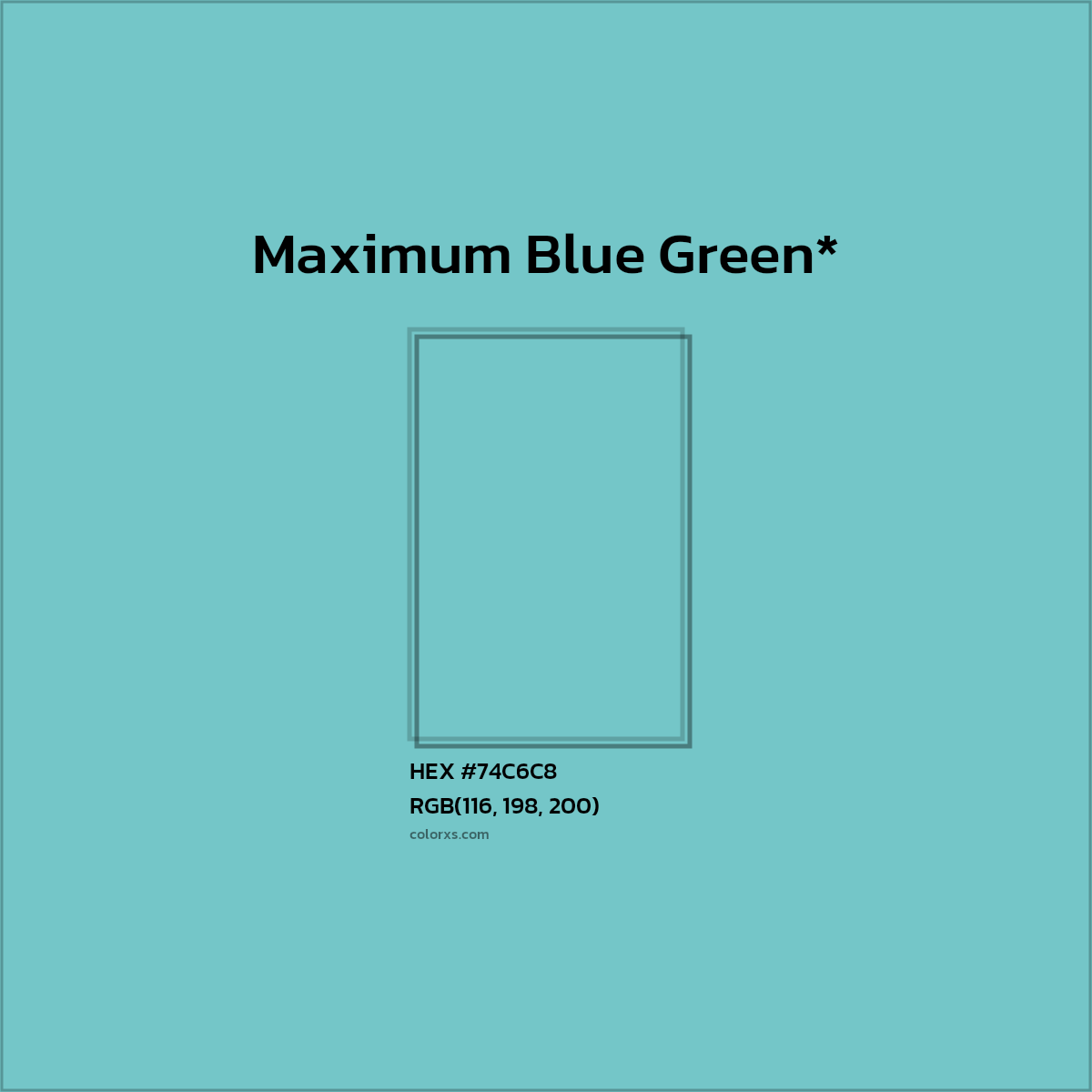 #74C6C8 hex color. RGB, RYB, CMYK, HSL, HSV codes and color conversions. Matching color names, palettes, paints.