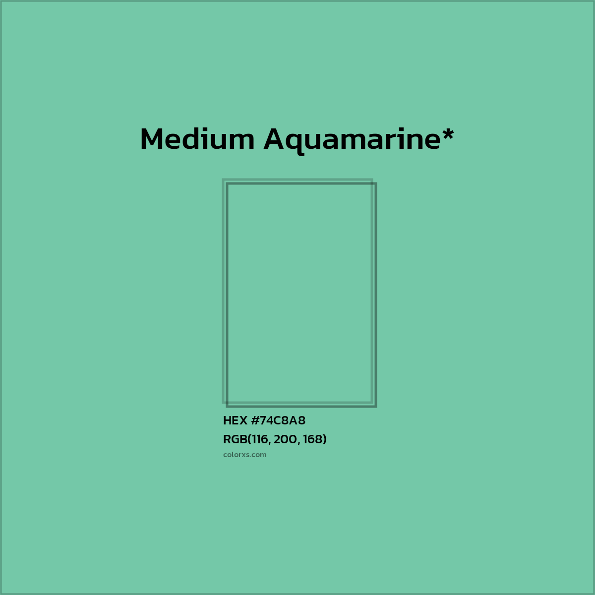 #74C8A8 hex color. RGB, RYB, CMYK, HSL, HSV codes and color conversions. Matching color names, palettes, paints.