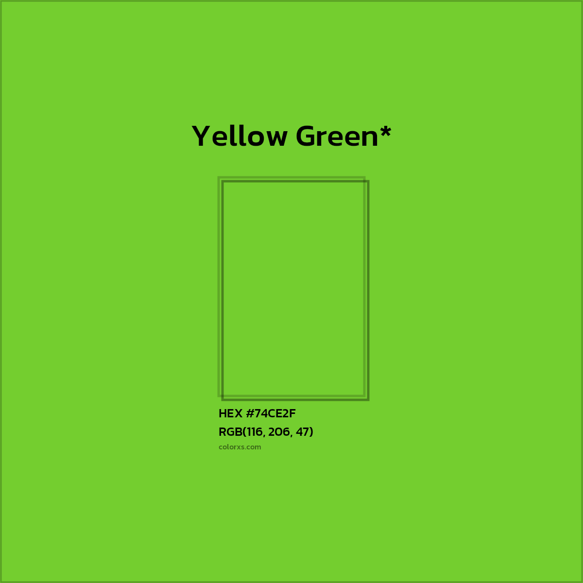 #74CE2F hex color. RGB, RYB, CMYK, HSL, HSV codes and color conversions. Matching color names, palettes, paints.