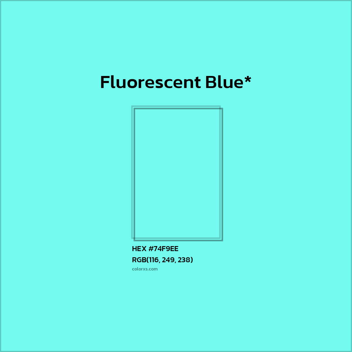 #74F9EE hex color. RGB, RYB, CMYK, HSL, HSV codes and color conversions. Matching color names, palettes, paints.