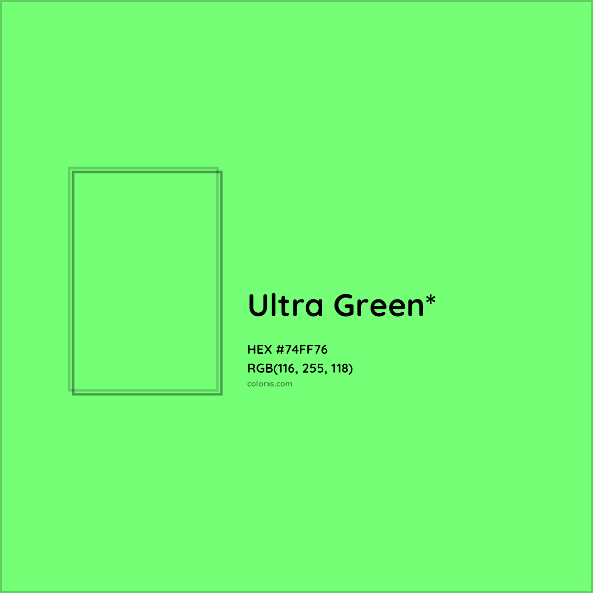 #74FF76 hex color. RGB, RYB, CMYK, HSL, HSV codes and color conversions. Matching color names, palettes, paints.