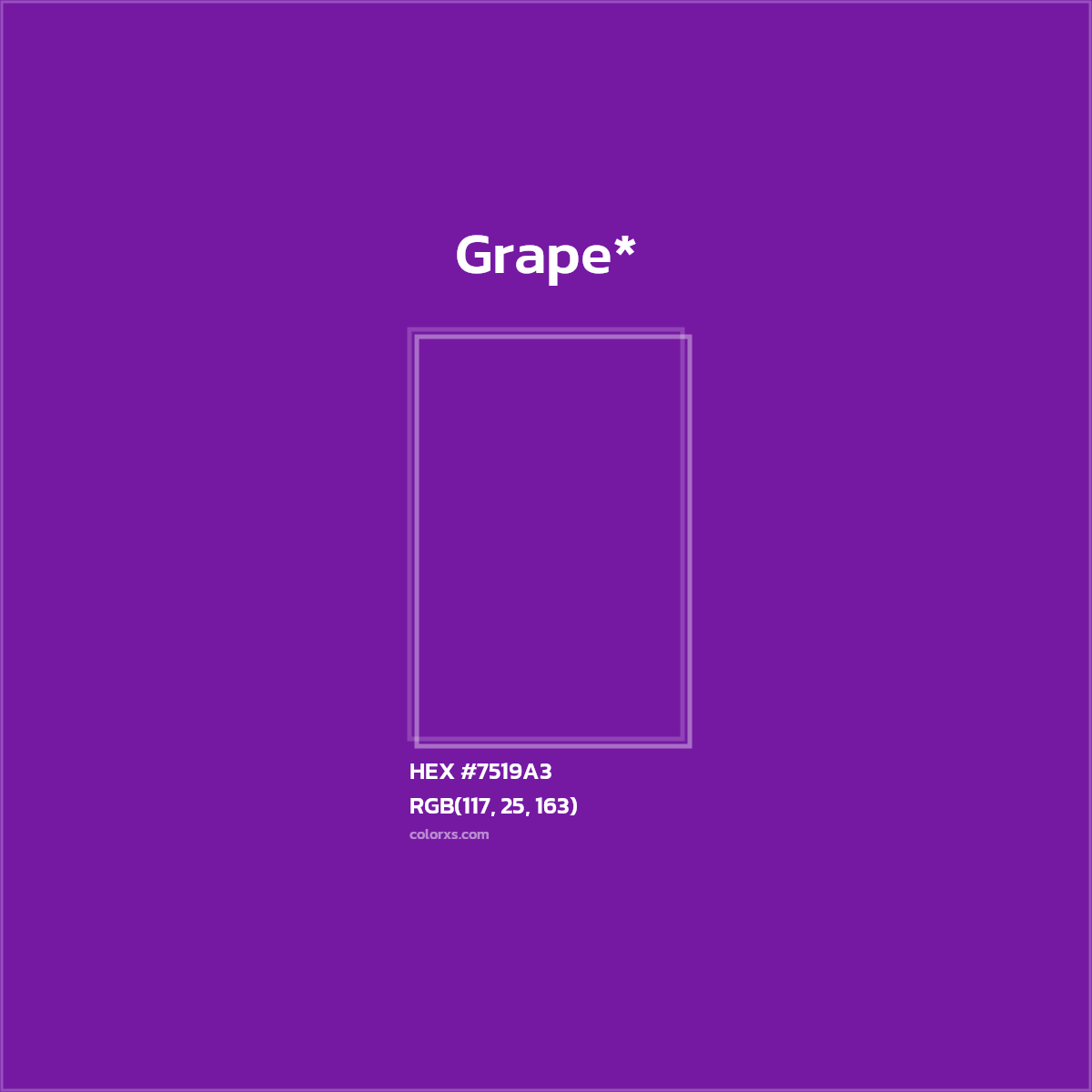 #7519A3 hex color. RGB, RYB, CMYK, HSL, HSV codes and color conversions. Matching color names, palettes, paints.
