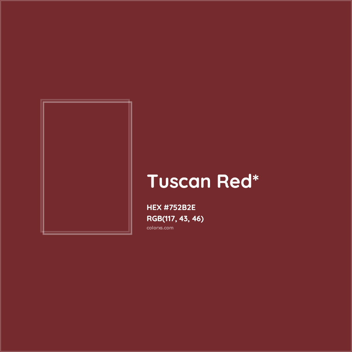 #752B2E hex color. RGB, RYB, CMYK, HSL, HSV codes and color conversions. Matching color names, palettes, paints.