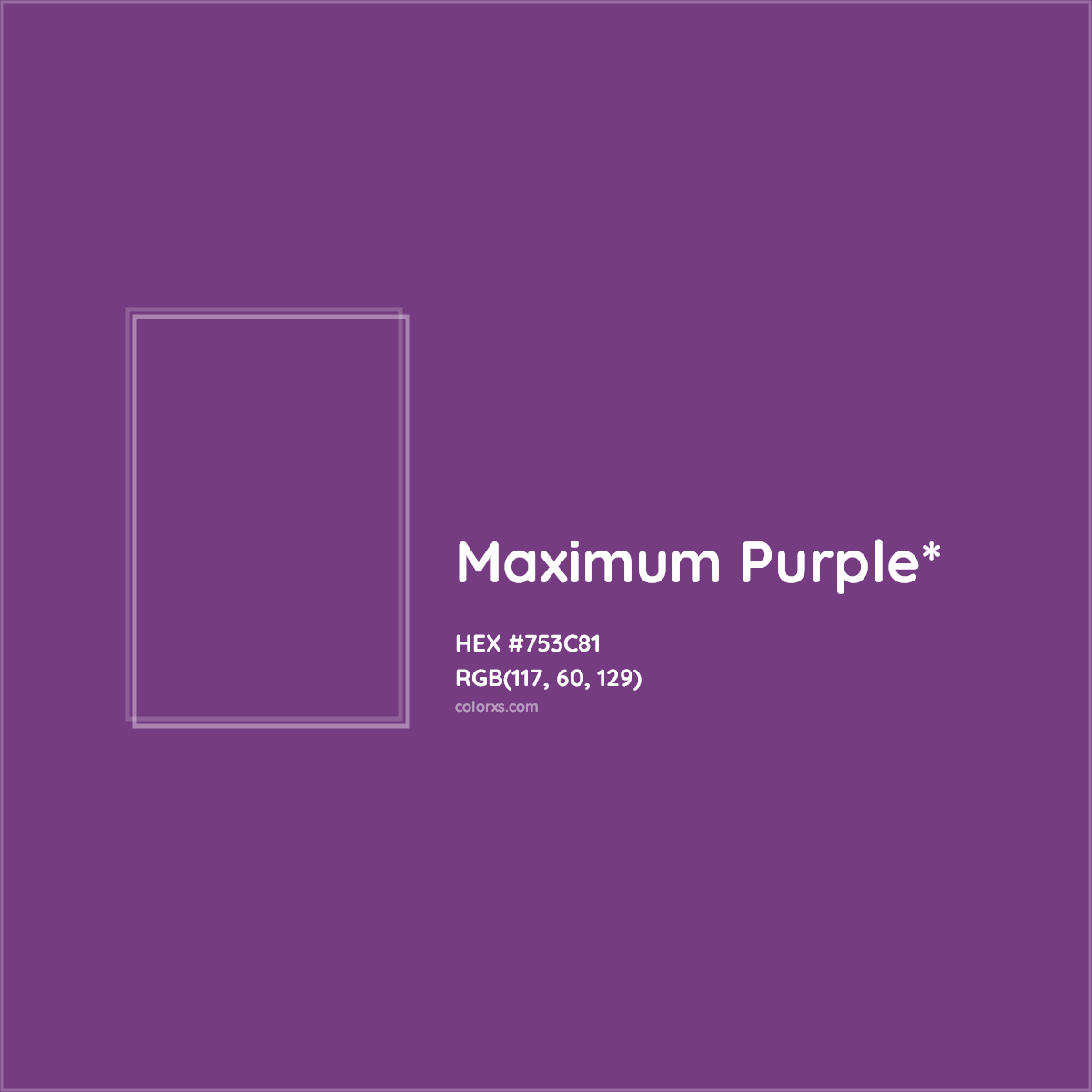 #753C81 hex color. RGB, RYB, CMYK, HSL, HSV codes and color conversions. Matching color names, palettes, paints.