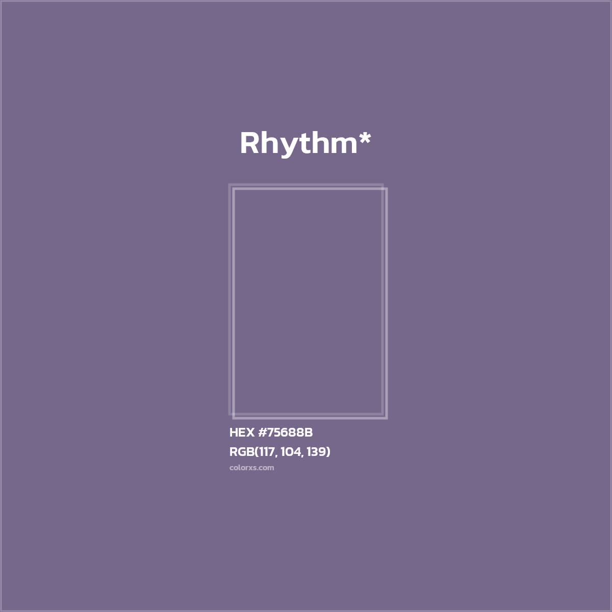 #75688B hex color. RGB, RYB, CMYK, HSL, HSV codes and color conversions. Matching color names, palettes, paints.