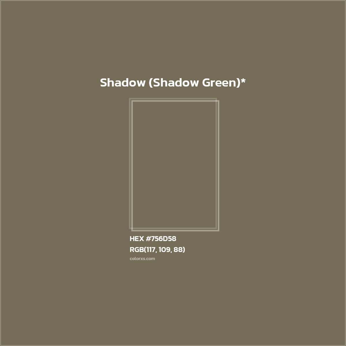 #756D58 hex color. RGB, RYB, CMYK, HSL, HSV codes and color conversions. Matching color names, palettes, paints.