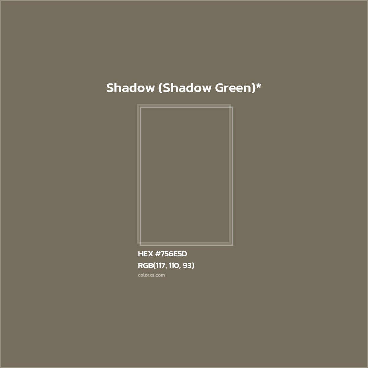 #756E5D hex color. RGB, RYB, CMYK, HSL, HSV codes and color conversions. Matching color names, palettes, paints.