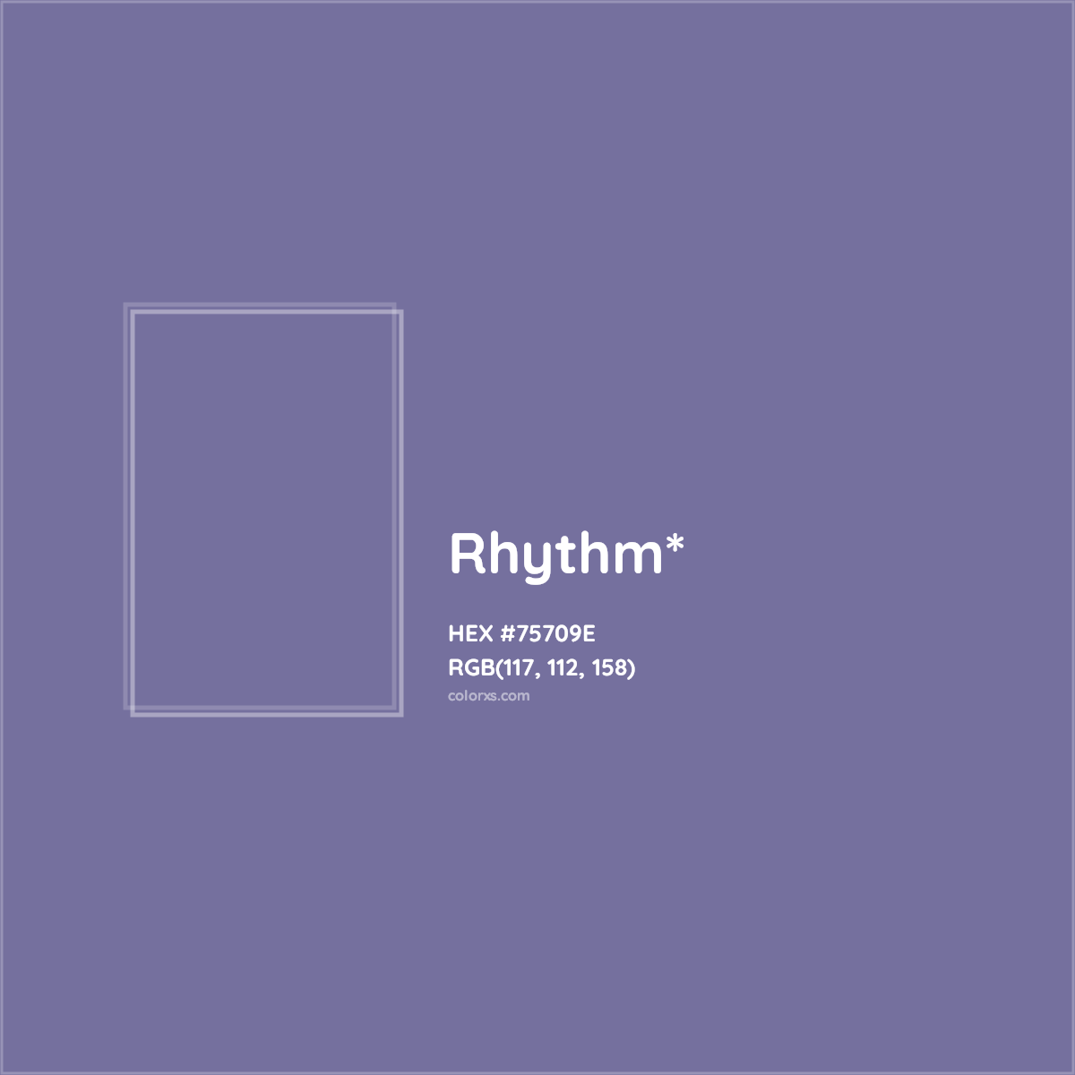#75709E hex color. RGB, RYB, CMYK, HSL, HSV codes and color conversions. Matching color names, palettes, paints.