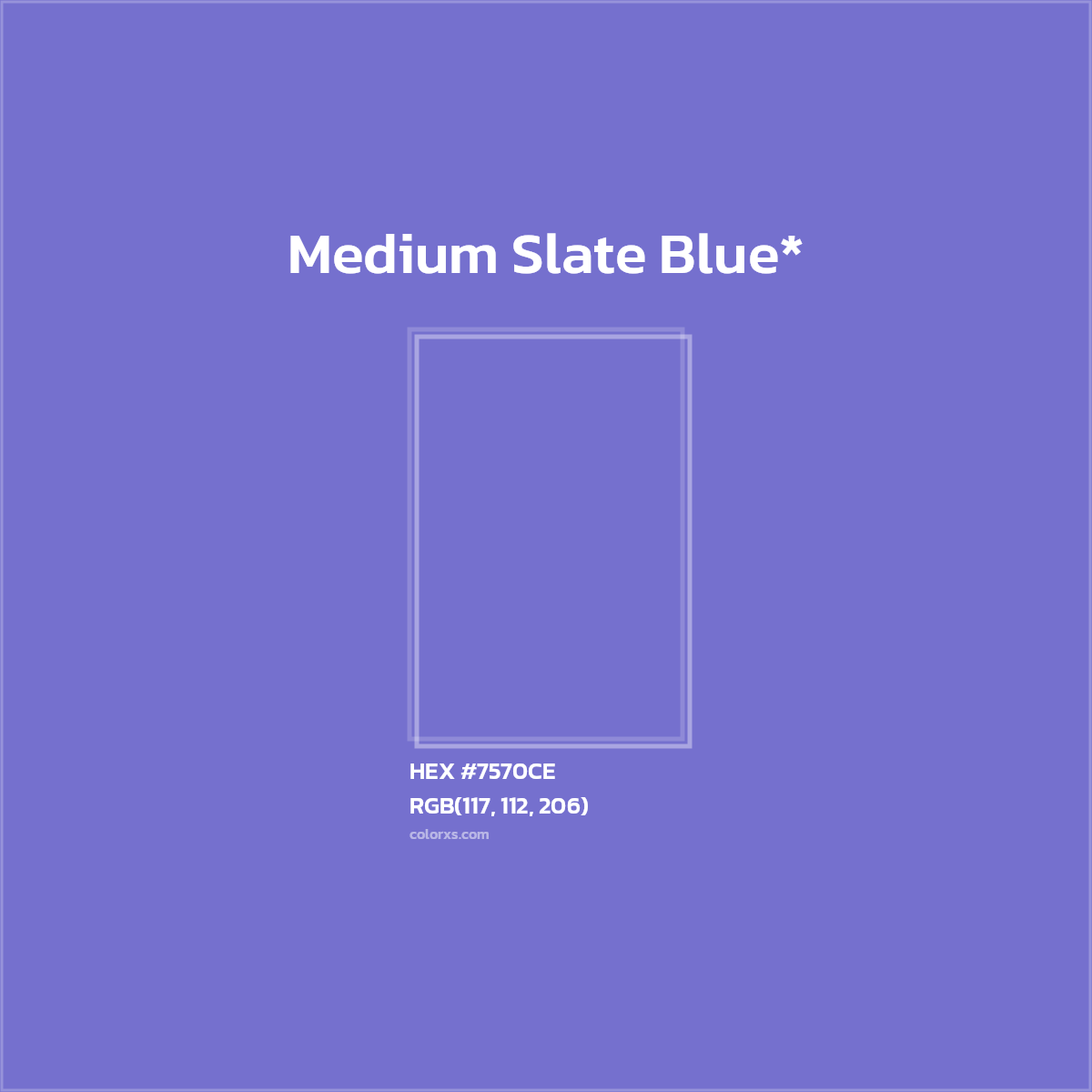 #7570CE hex color. RGB, RYB, CMYK, HSL, HSV codes and color conversions. Matching color names, palettes, paints.