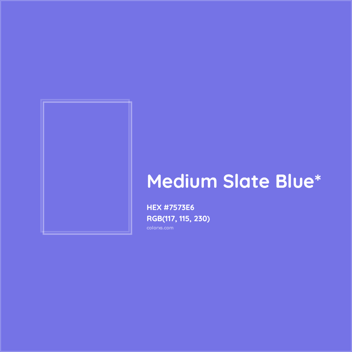 #7573E6 hex color. RGB, RYB, CMYK, HSL, HSV codes and color conversions. Matching color names, palettes, paints.