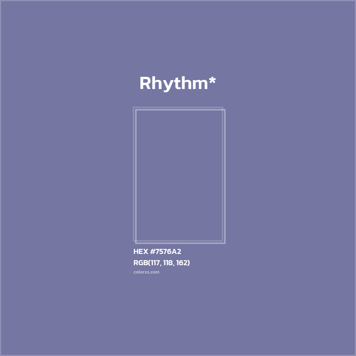 #7576A2 hex color. RGB, RYB, CMYK, HSL, HSV codes and color conversions. Matching color names, palettes, paints.