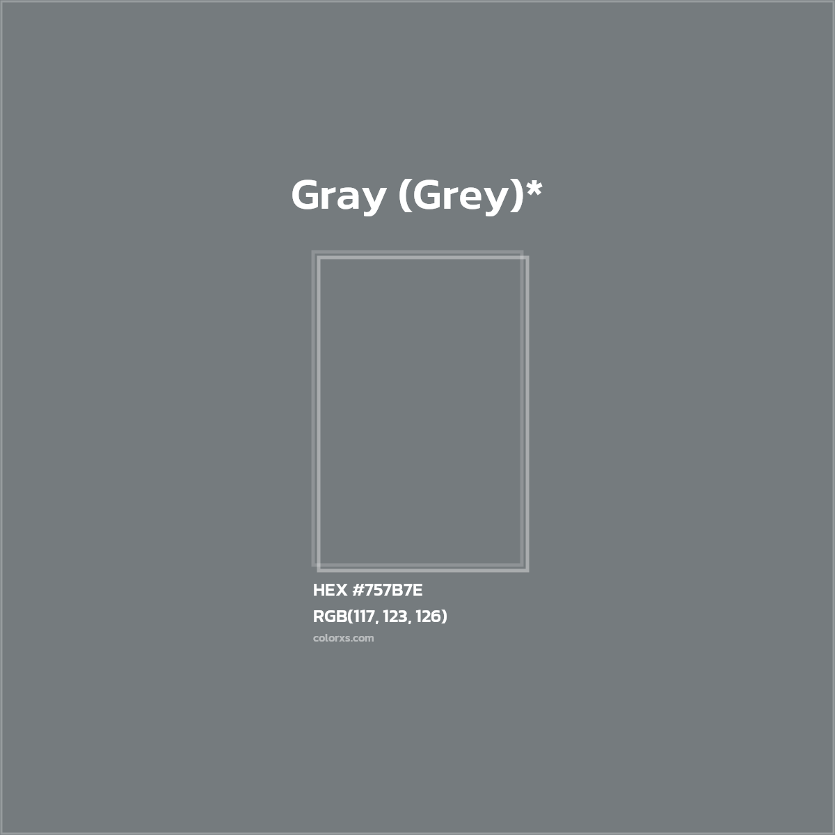 #757B7E hex color. RGB, RYB, CMYK, HSL, HSV codes and color conversions. Matching color names, palettes, paints.