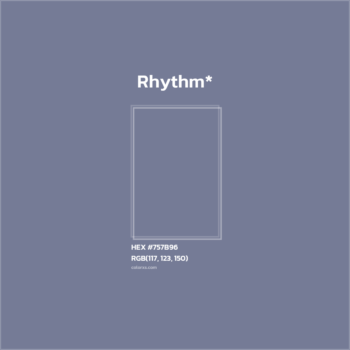 #757B96 hex color. RGB, RYB, CMYK, HSL, HSV codes and color conversions. Matching color names, palettes, paints.