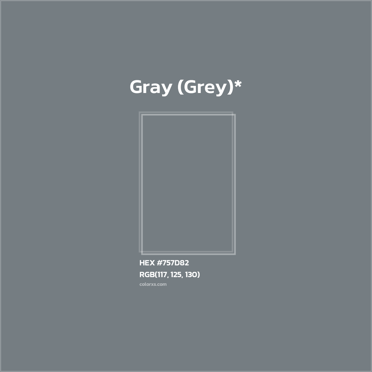 #757D82 hex color. RGB, RYB, CMYK, HSL, HSV codes and color conversions. Matching color names, palettes, paints.