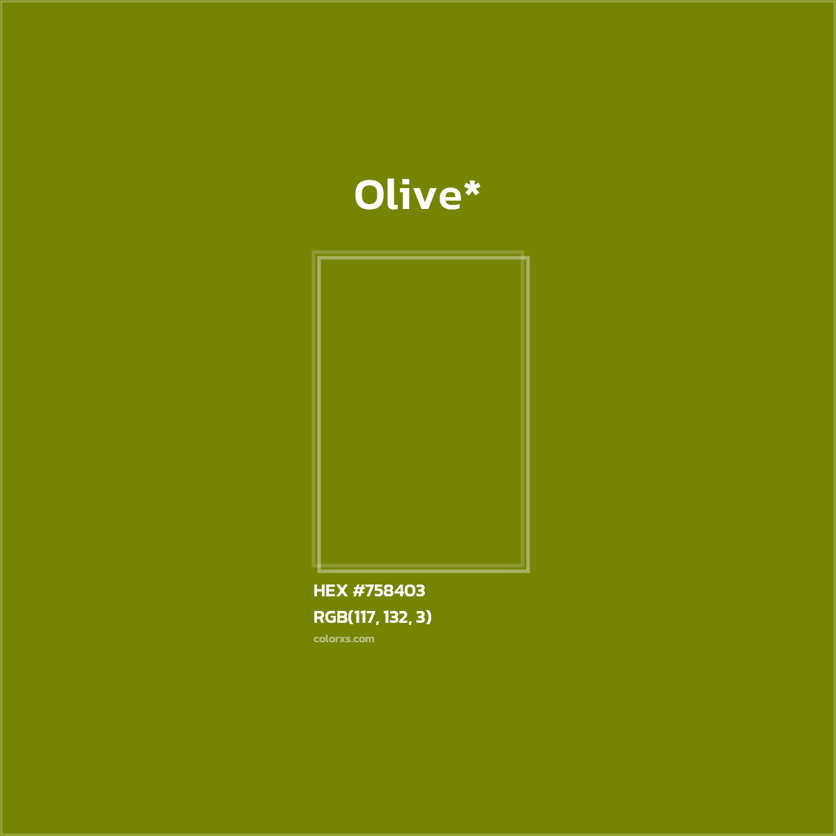 #758403 hex color. RGB, RYB, CMYK, HSL, HSV codes and color conversions. Matching color names, palettes, paints.