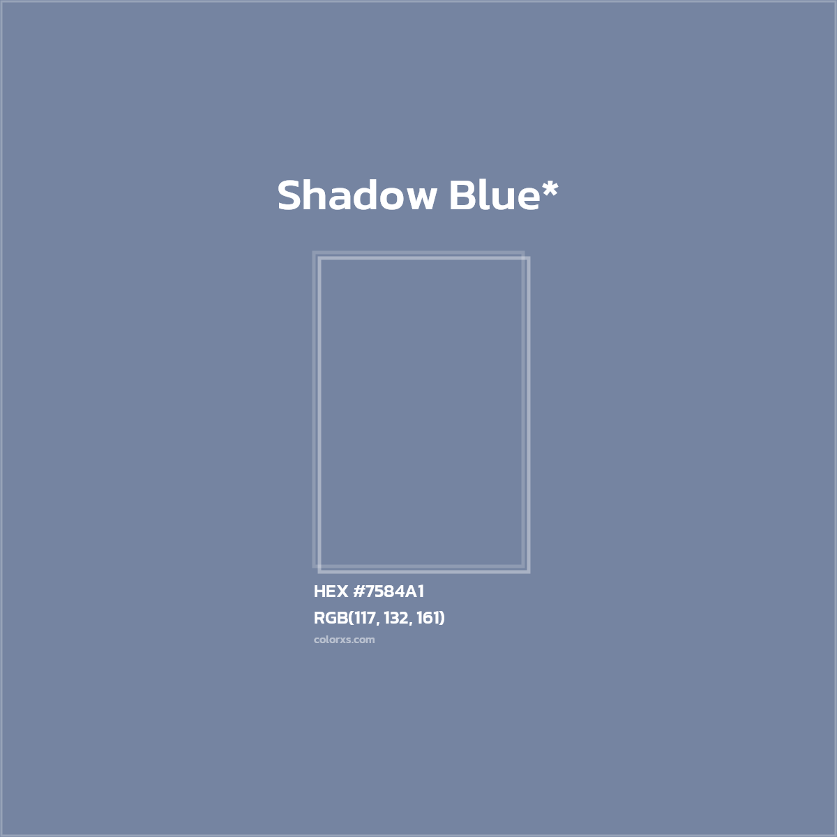 #7584A1 hex color. RGB, RYB, CMYK, HSL, HSV codes and color conversions. Matching color names, palettes, paints.
