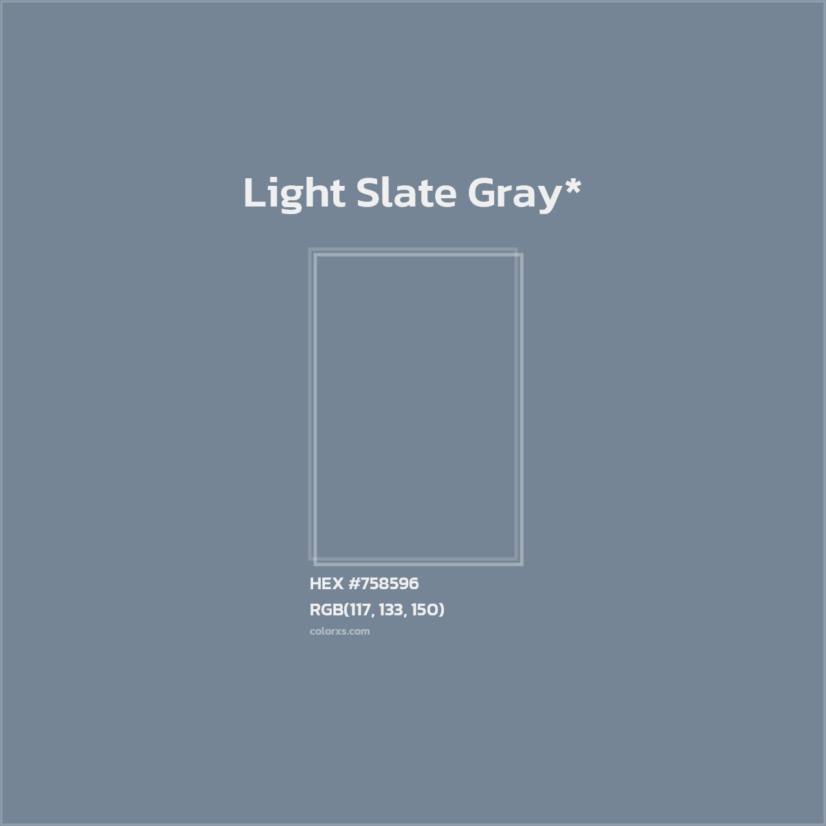 #758596 hex color. RGB, RYB, CMYK, HSL, HSV codes and color conversions. Matching color names, palettes, paints.