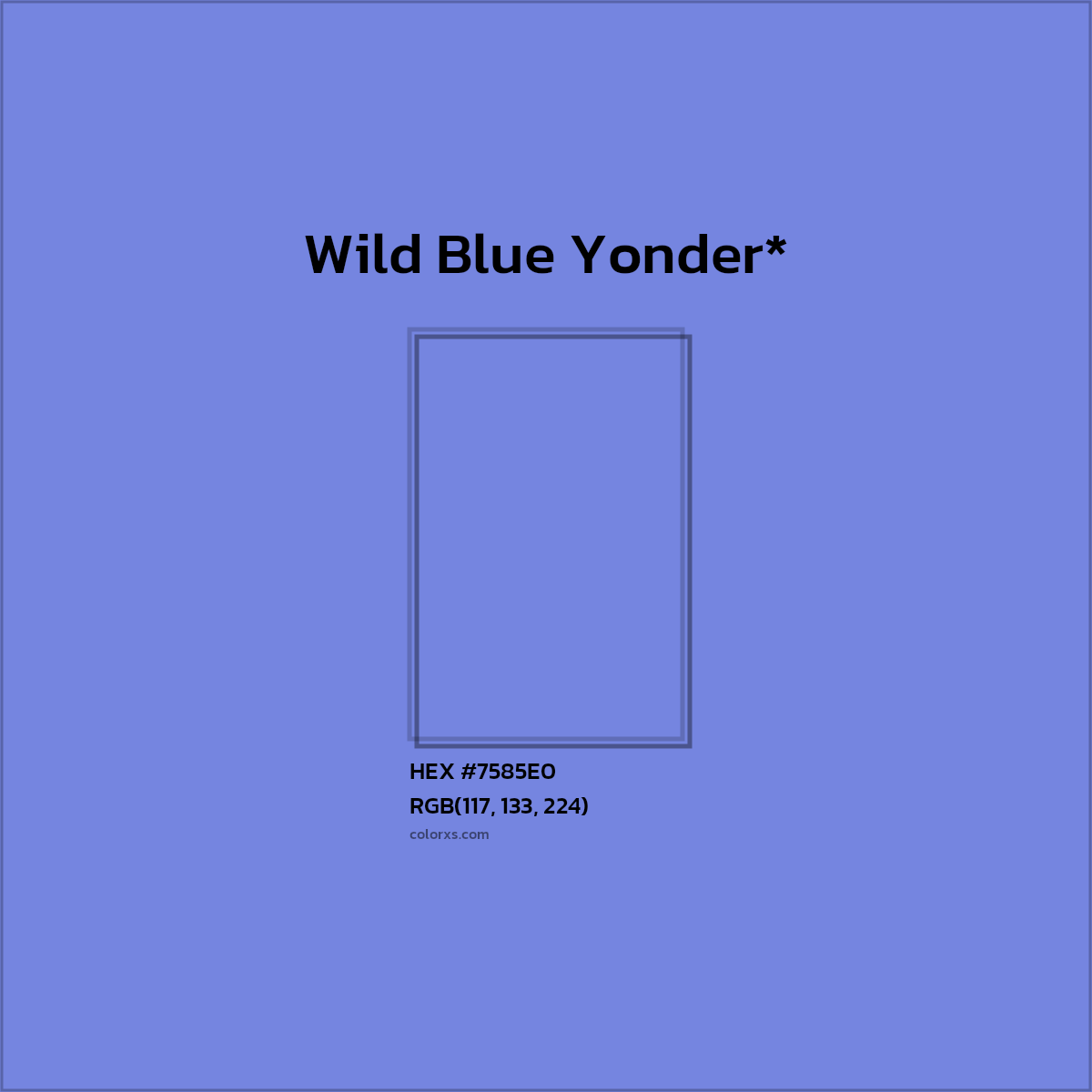 #7585E0 hex color. RGB, RYB, CMYK, HSL, HSV codes and color conversions. Matching color names, palettes, paints.