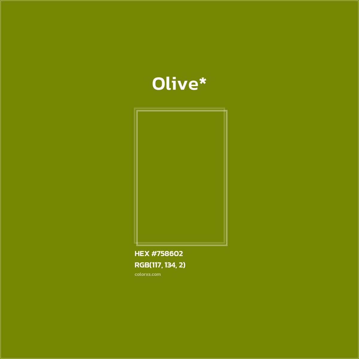 #758602 hex color. RGB, RYB, CMYK, HSL, HSV codes and color conversions. Matching color names, palettes, paints.