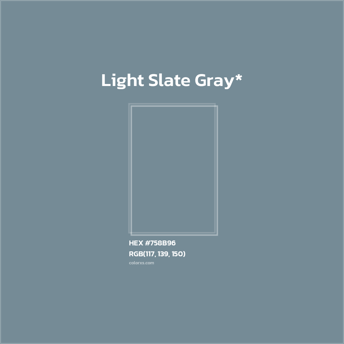 #758B96 hex color. RGB, RYB, CMYK, HSL, HSV codes and color conversions. Matching color names, palettes, paints.