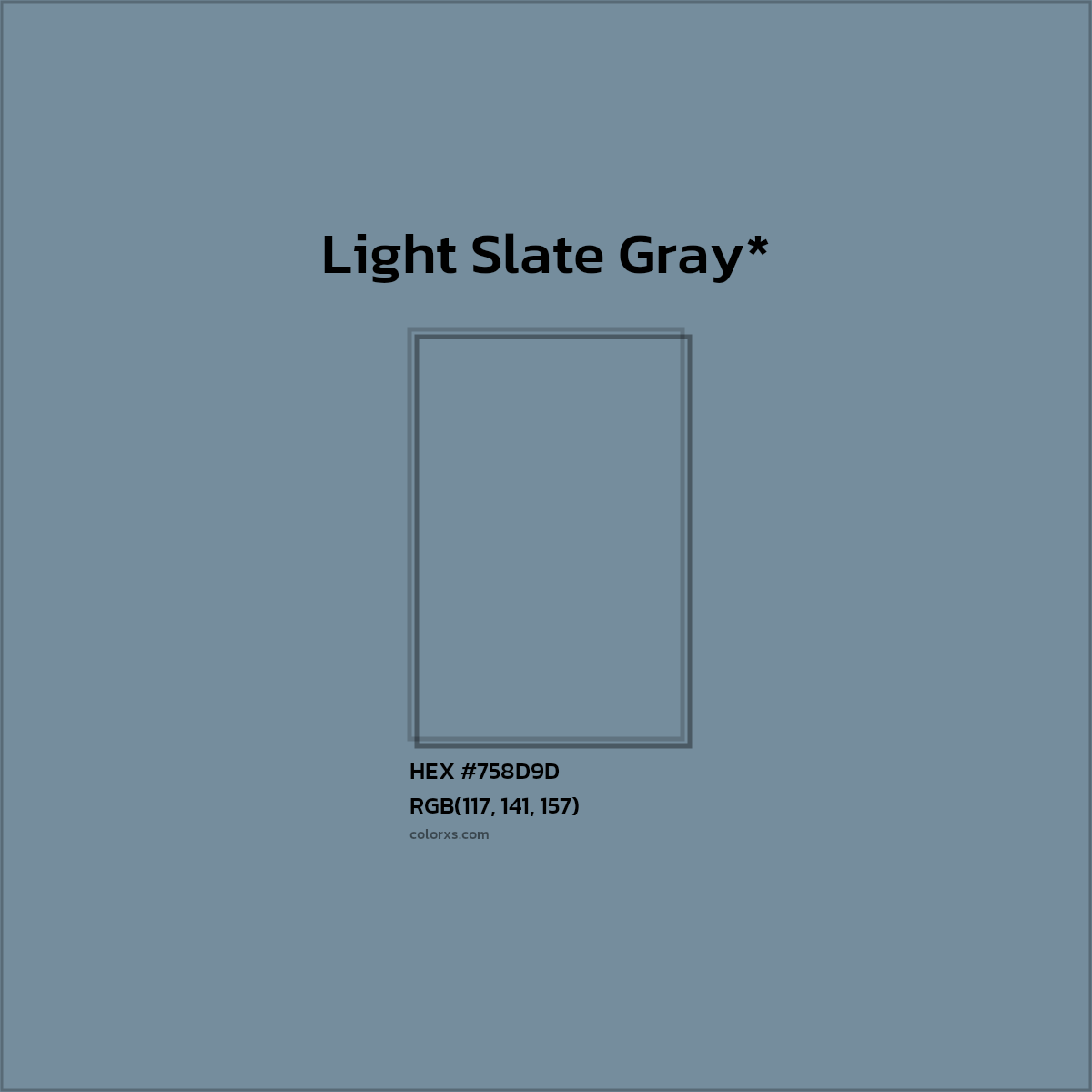#758D9D hex color. RGB, RYB, CMYK, HSL, HSV codes and color conversions. Matching color names, palettes, paints.