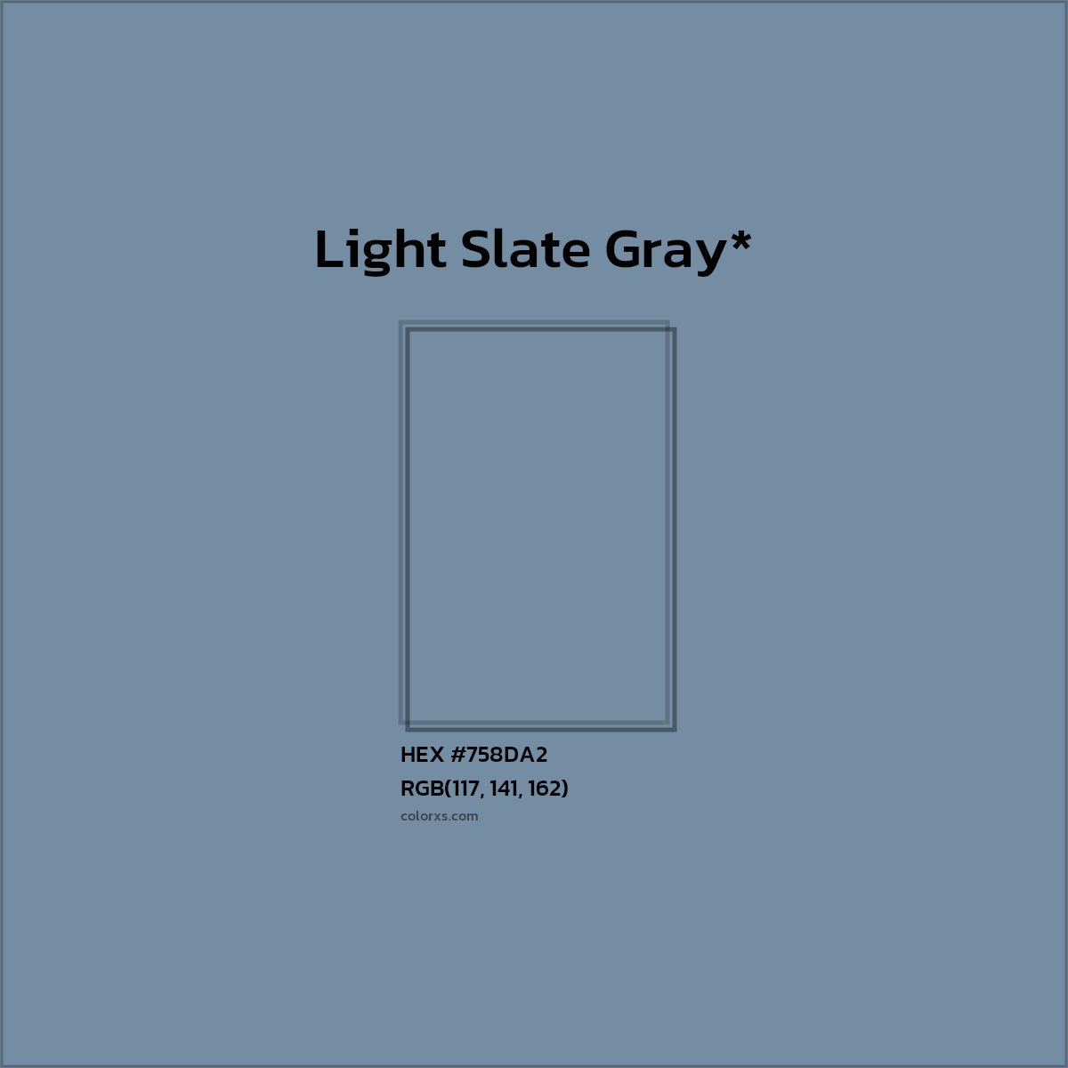 #758DA2 hex color. RGB, RYB, CMYK, HSL, HSV codes and color conversions. Matching color names, palettes, paints.