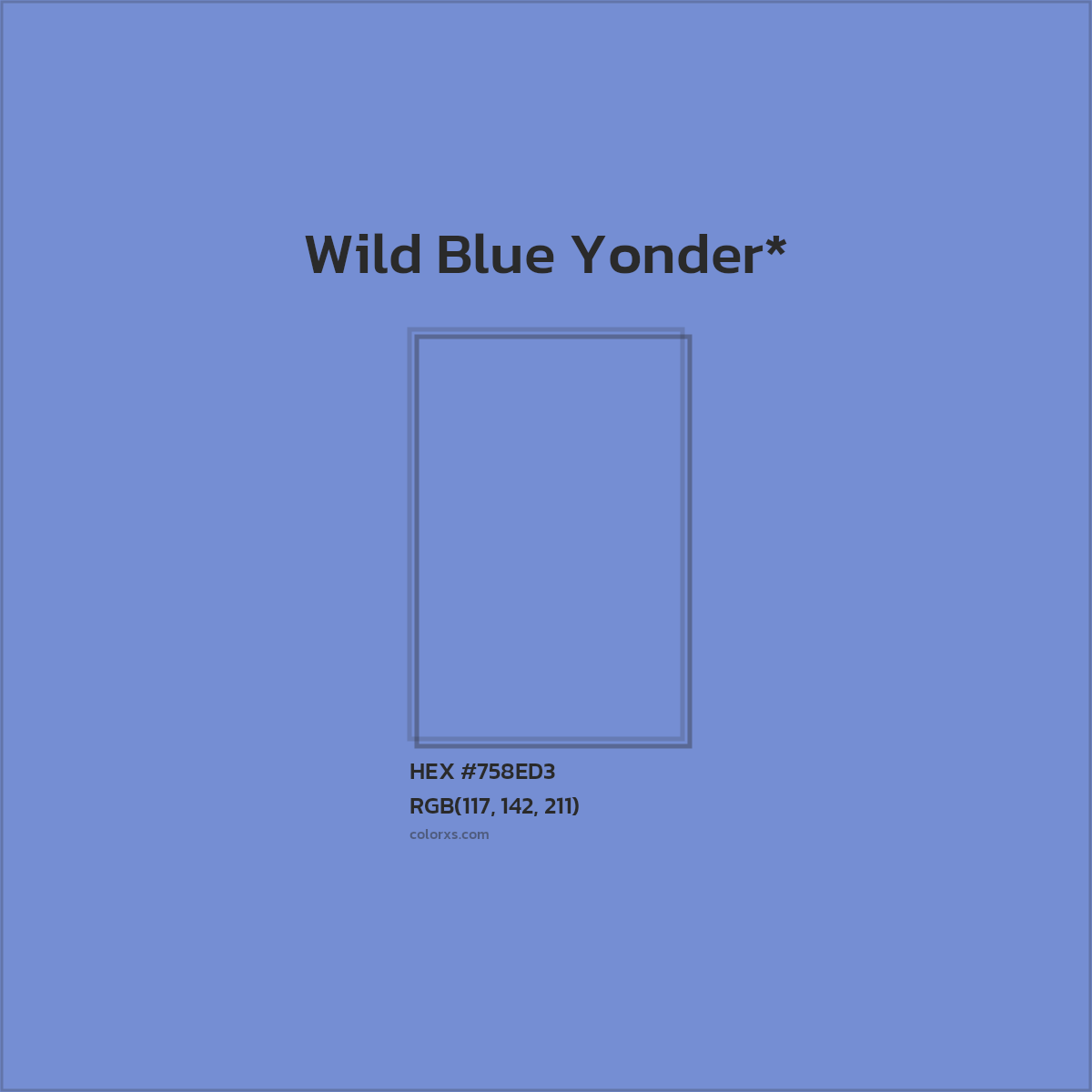 #758ED3 hex color. RGB, RYB, CMYK, HSL, HSV codes and color conversions. Matching color names, palettes, paints.