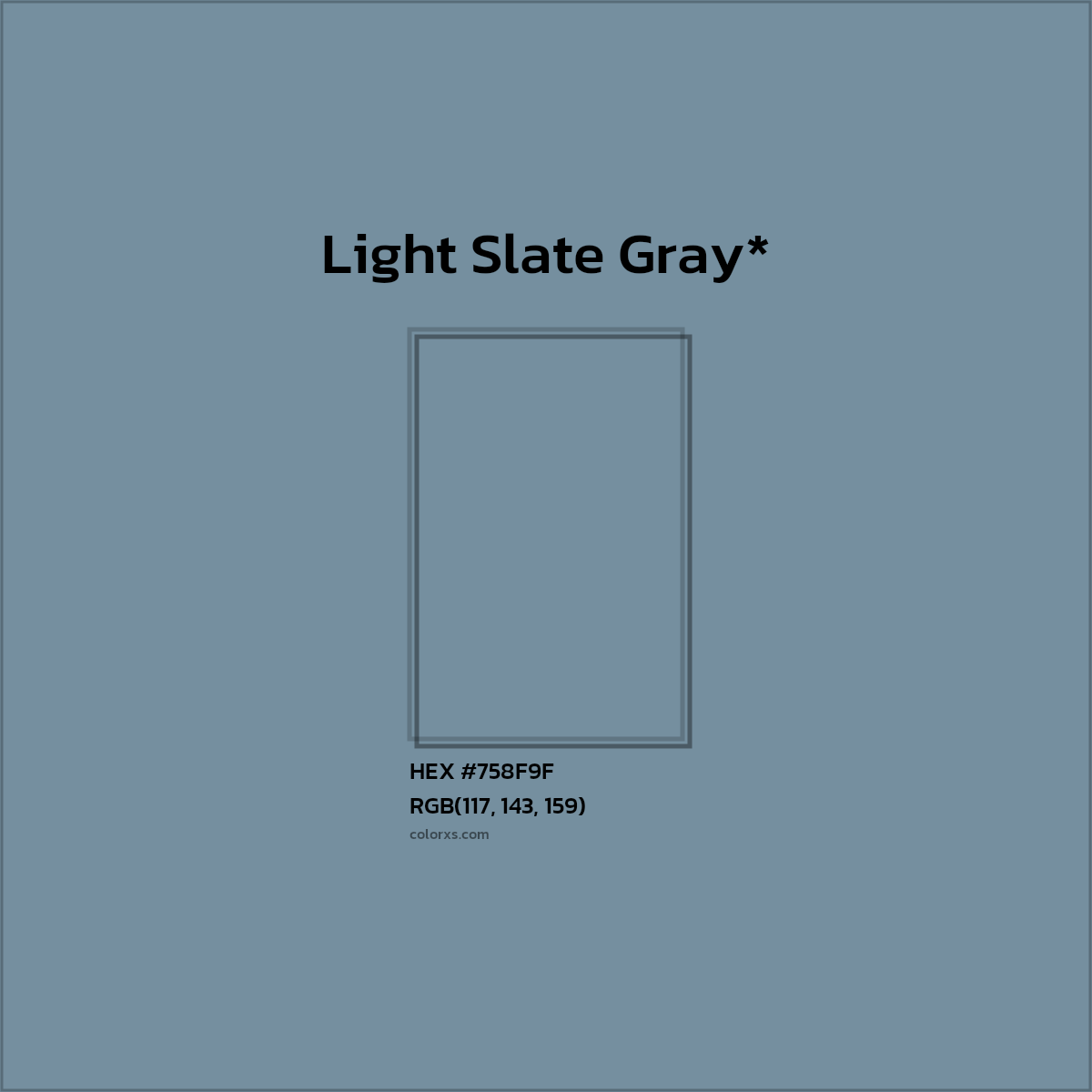 #758F9F hex color. RGB, RYB, CMYK, HSL, HSV codes and color conversions. Matching color names, palettes, paints.
