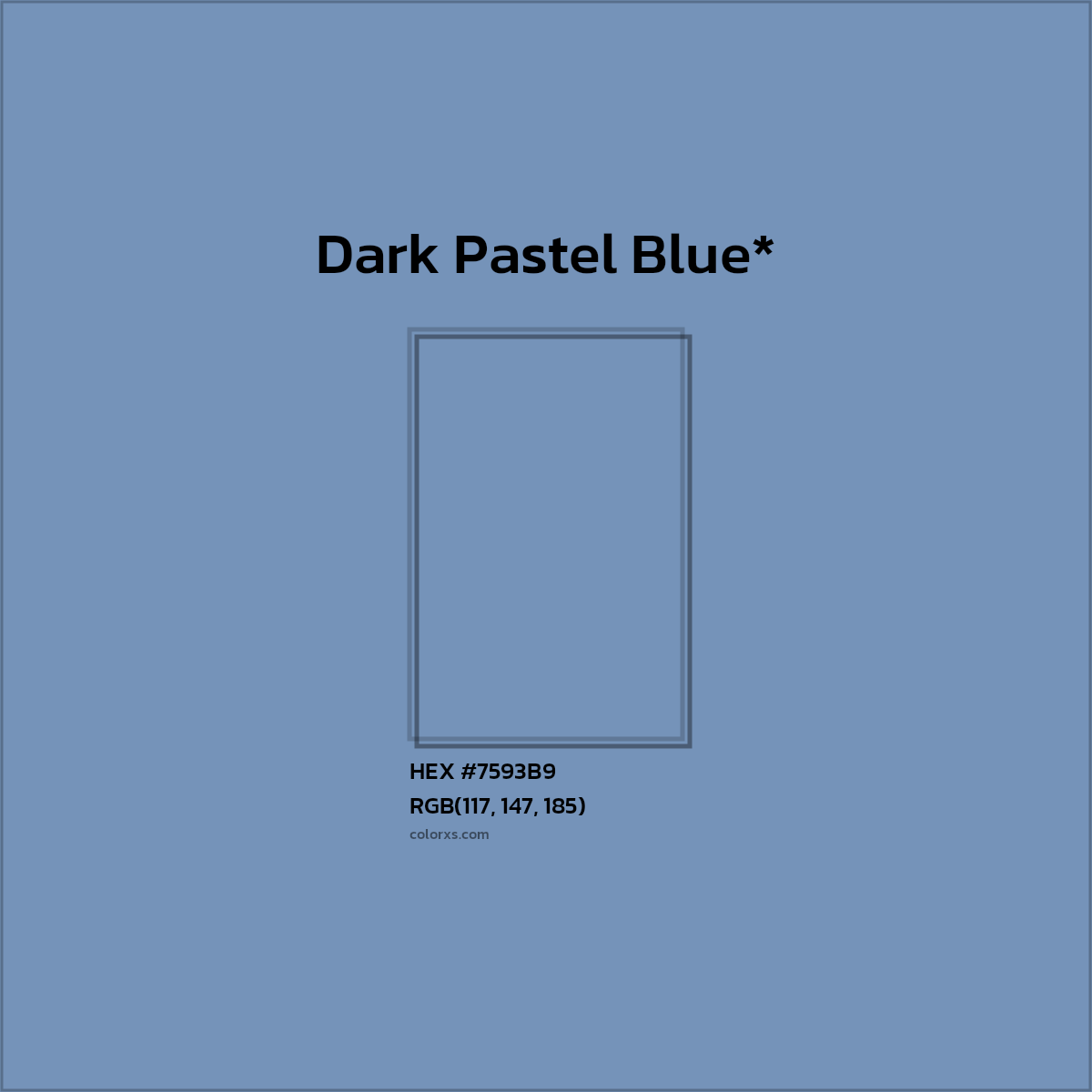 #7593B9 hex color. RGB, RYB, CMYK, HSL, HSV codes and color conversions. Matching color names, palettes, paints.