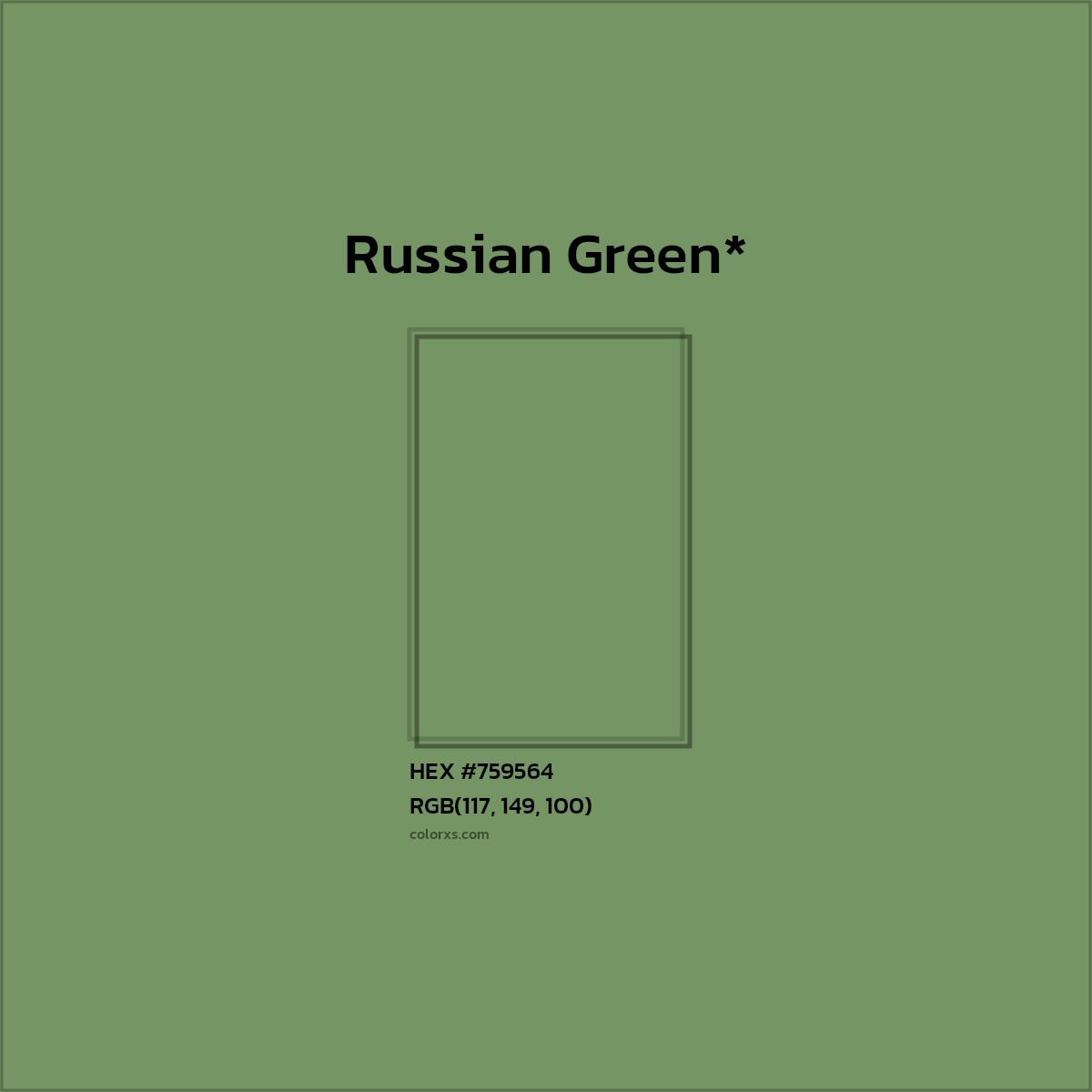 #759564 hex color. RGB, RYB, CMYK, HSL, HSV codes and color conversions. Matching color names, palettes, paints.