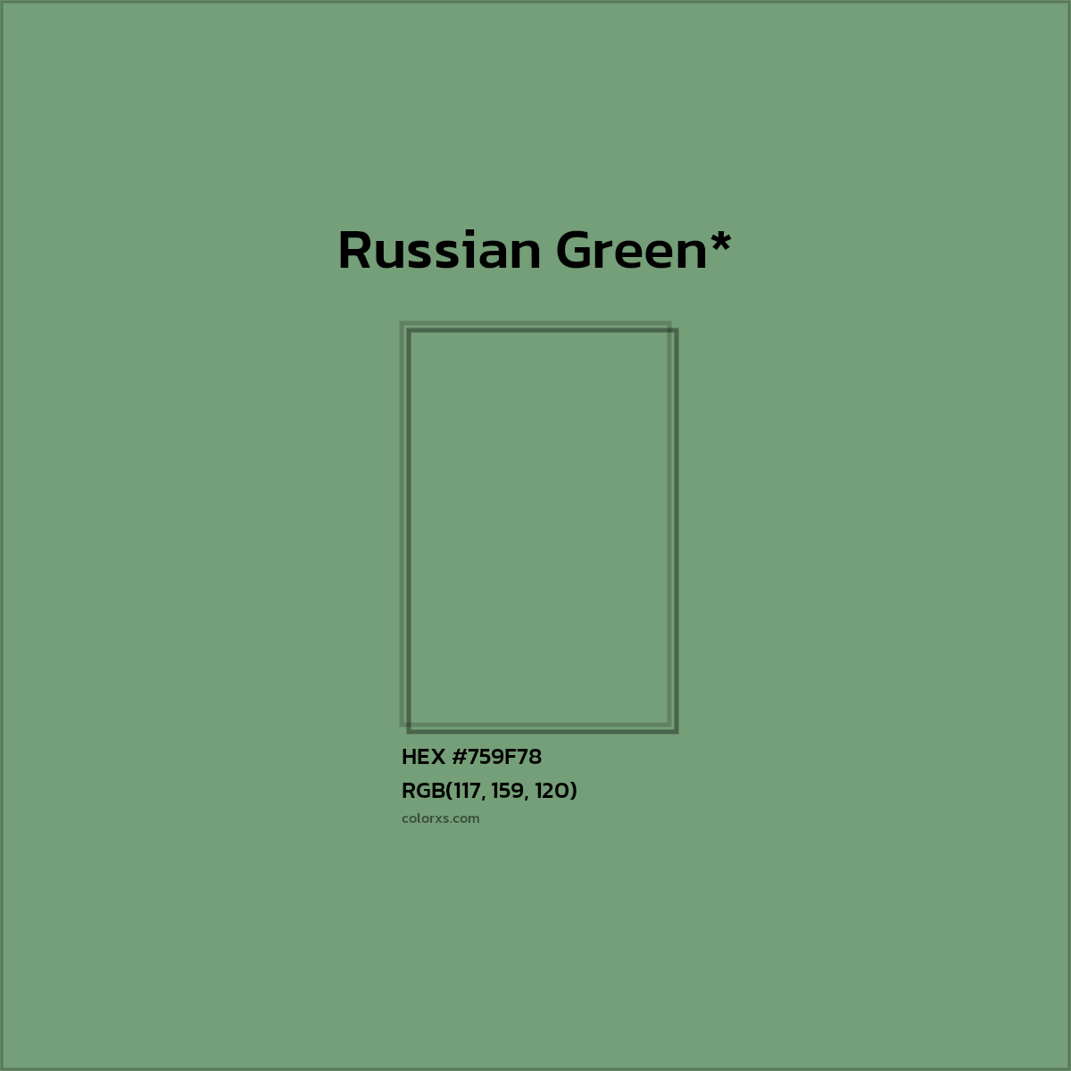 #759F78 hex color. RGB, RYB, CMYK, HSL, HSV codes and color conversions. Matching color names, palettes, paints.