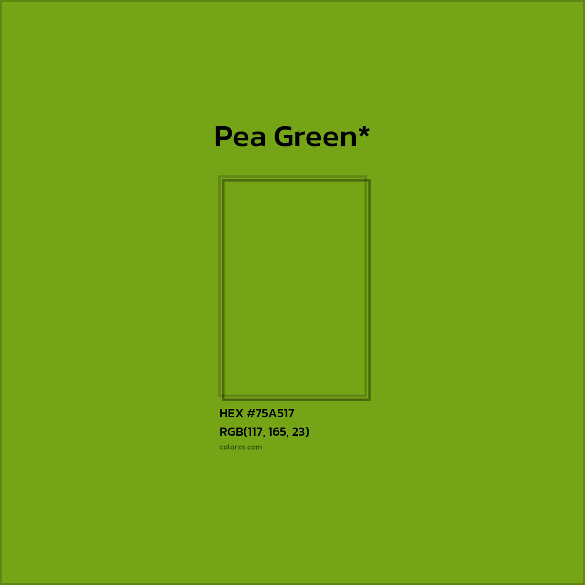 #75A517 hex color. RGB, RYB, CMYK, HSL, HSV codes and color conversions. Matching color names, palettes, paints.