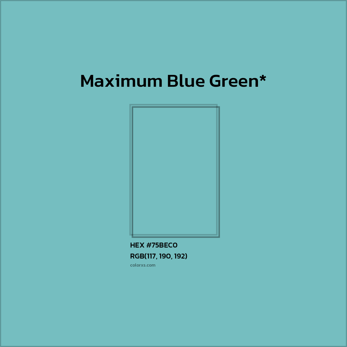 #75BEC0 hex color. RGB, RYB, CMYK, HSL, HSV codes and color conversions. Matching color names, palettes, paints.