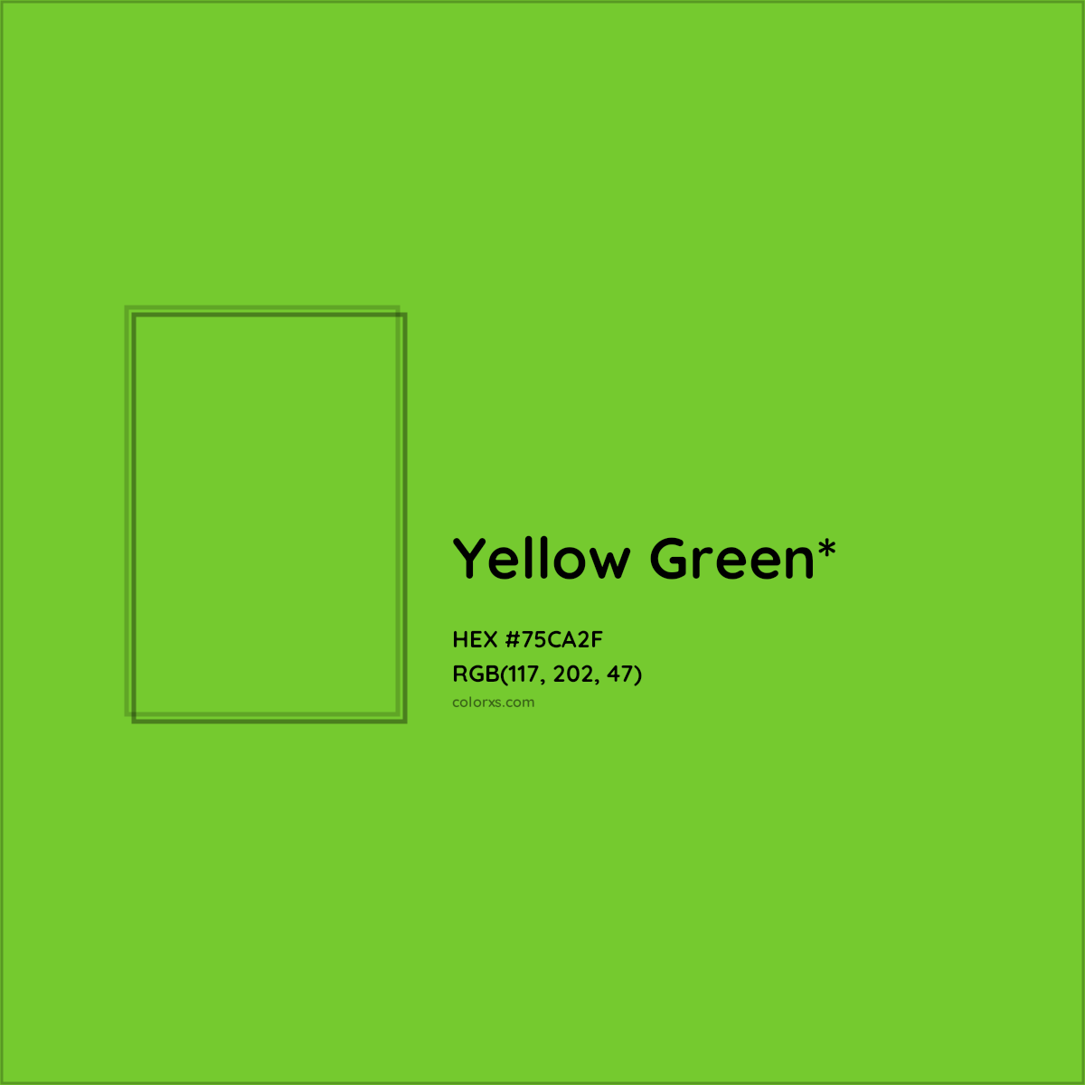 #75CA2F hex color. RGB, RYB, CMYK, HSL, HSV codes and color conversions. Matching color names, palettes, paints.