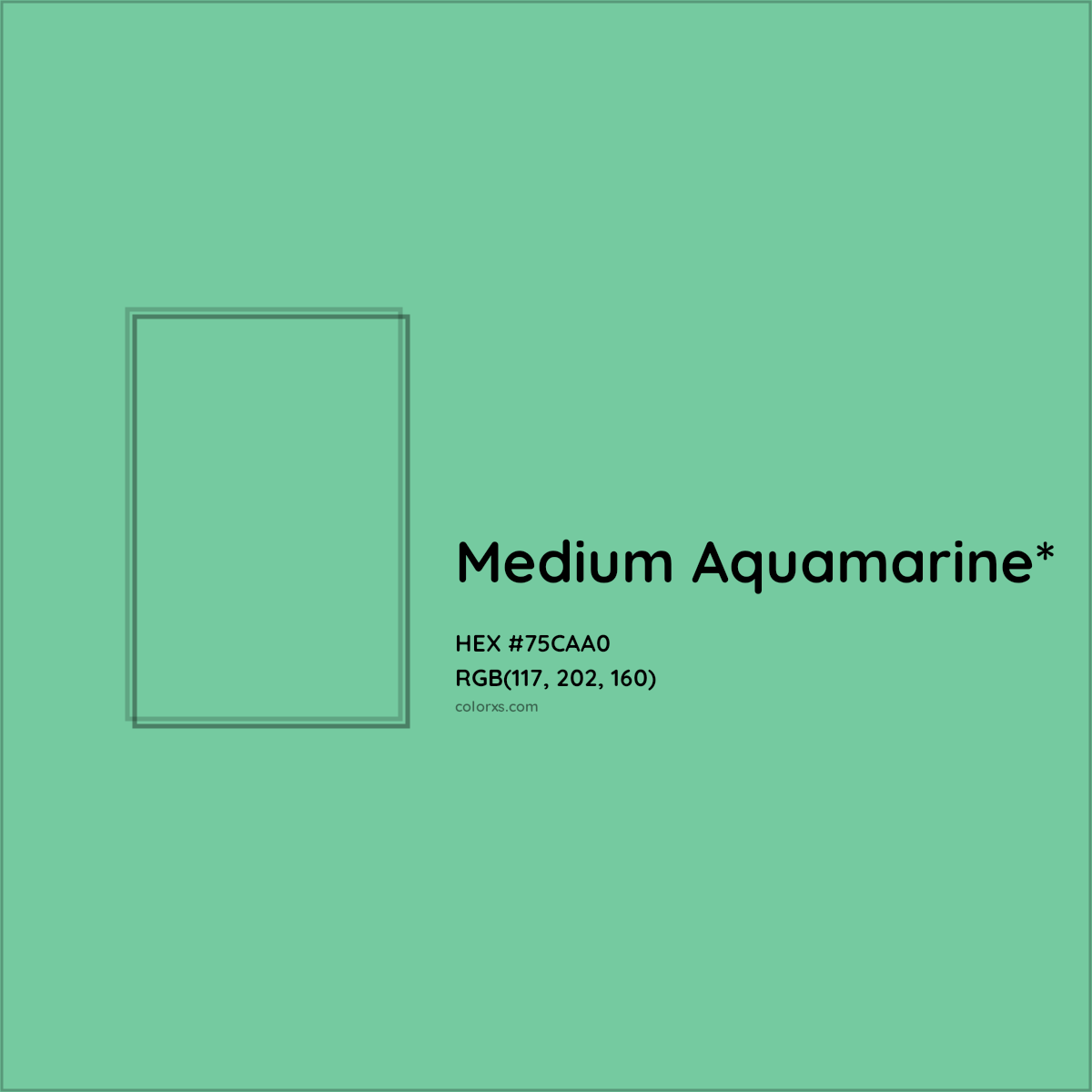 #75CAA0 hex color. RGB, RYB, CMYK, HSL, HSV codes and color conversions. Matching color names, palettes, paints.