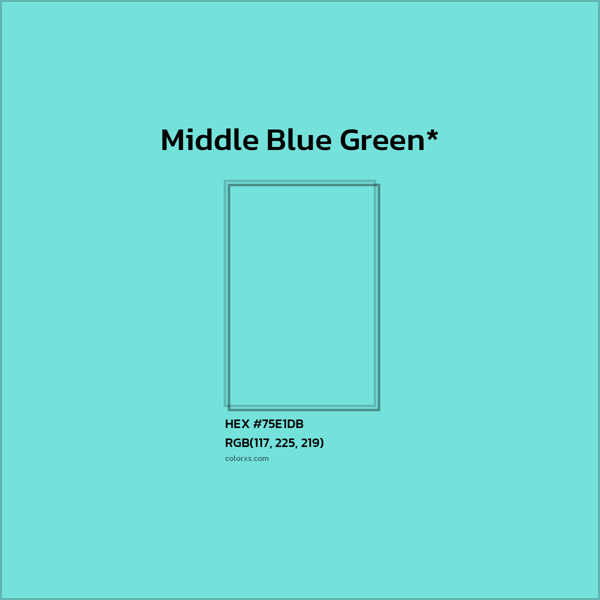 #75E1DB hex color. RGB, RYB, CMYK, HSL, HSV codes and color conversions. Matching color names, palettes, paints.