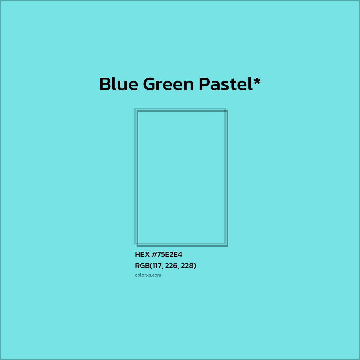 #75E2E4 hex color. RGB, RYB, CMYK, HSL, HSV codes and color conversions. Matching color names, palettes, paints.
